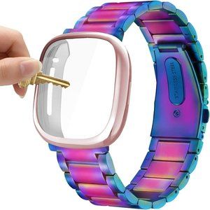 Rainbow Colorful Stainless Steel Replacement Band Fitbit Sense/ Versa 3